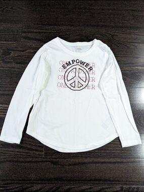 2/$10 Old Navy Girls Cotton “EMPOWER” Peace Sign Long Sleeve T-Shirt – Size 6–7